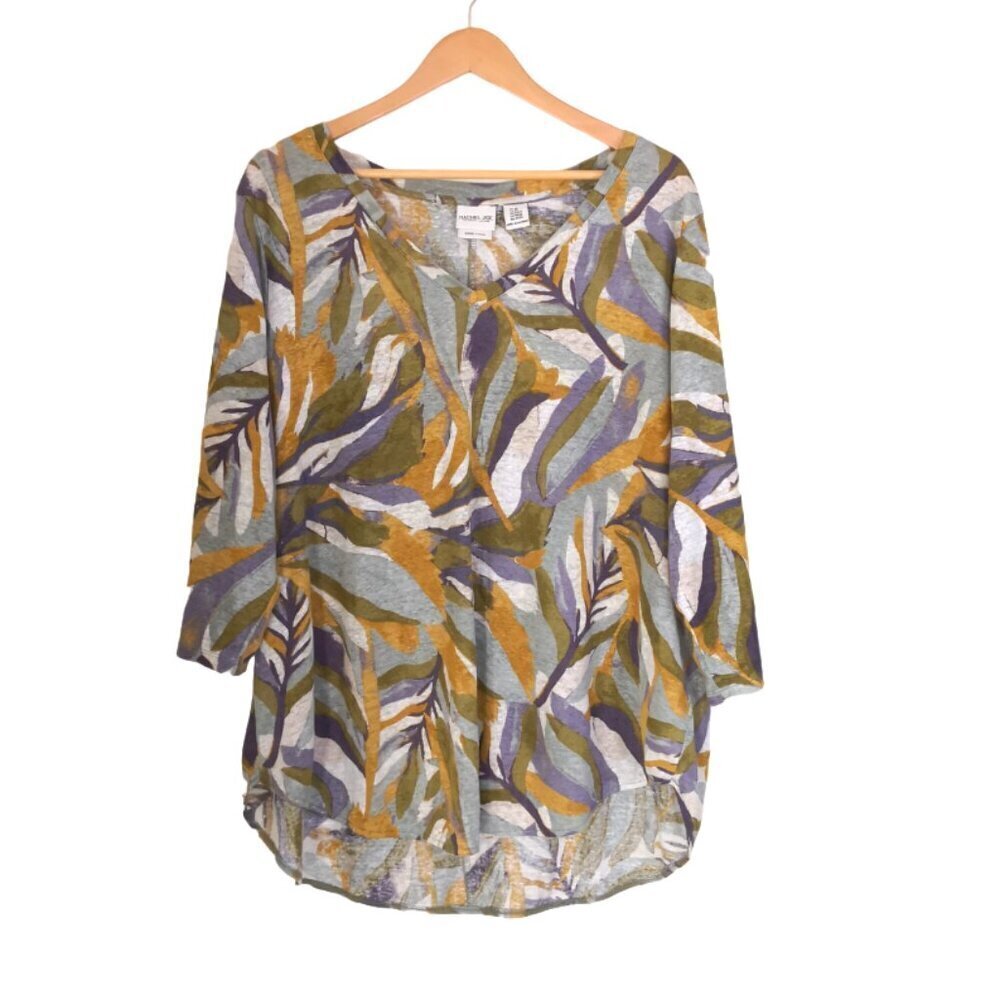 Brand New Rachel Zoe 100% Linen Tropical Leafy Print Shirt Tail Hem Top Size 2X